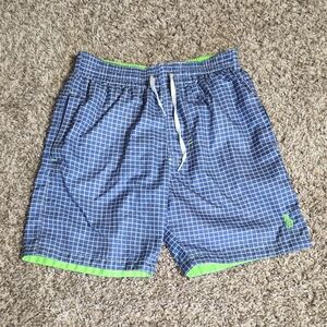 Polo Ralph Lauren Blue Grid Swim Trunks Mesh Lined 176